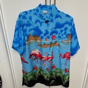 Blue Flamingo Print Men's Shirt